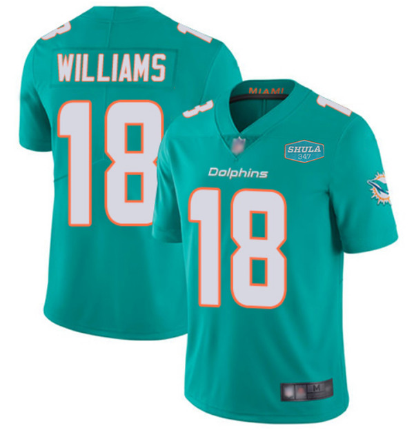 Men's Miami Dolphins #18 Preston Williams Aqua With 347 Shula Patch 2020 NFL Vapor Untouchable Limited Stitched Jersey